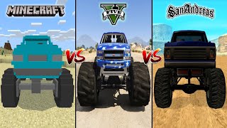 MINECRAFT MONSTER TRUCK VS GTA 5 MONSTER TRUCK VS GTA SAN ANDREAS MONSTER TRUCK  WHICH IS BEST [upl. by Neltiak]