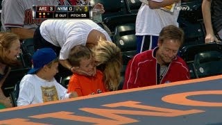 Fan gets foul ball and kisses from his mom [upl. by Eedissac566]