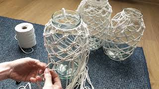 Prosty duży lampion wazon makrama sznurki tutorial wedding candle Holder strings macrame DIY [upl. by Trakas]