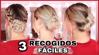 3 PEINADOS Y RECOGIDOS FÁCILES Y BONITOS PARA FIESTAS  NatyGloss [upl. by Ko]