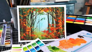 Easy Misty Forest Painting Tutorial  So Atmospheric [upl. by Aros384]