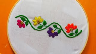 Beautiful boderline embroidery Simple hand embroidery design [upl. by Anelhtac332]