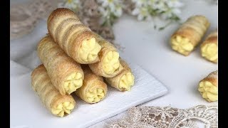 Cannoli di pasta sfoglia con crema pasticcera alla panna [upl. by Etana]