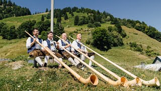 Berthold Schick und seine Alphornbläser • Oberthingauer AlphornPolka • Hochvorsäß Mellau [upl. by Yelrebmyk839]