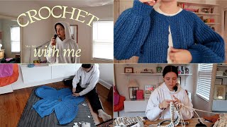 CROCHET WITH ME making a sezane cardigan dupe finishing wips transitioning into spring [upl. by Minsat]