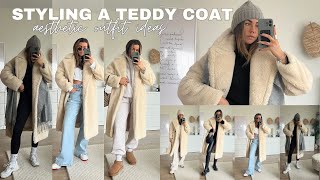 WAYS TO STYLE A TEDDY COAT  6 outfit ideas for winterspring 2024 [upl. by O'Gowan]