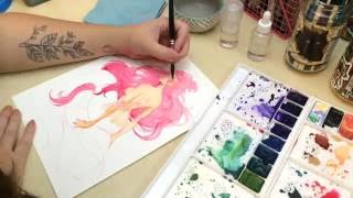 Watercolor Mermaid Painting Process [upl. by Willy]