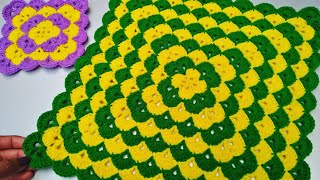 Crochet Thalposh design  crotchet table cover  woolen rumal  woolen doormat  woolen flowers [upl. by Groeg982]