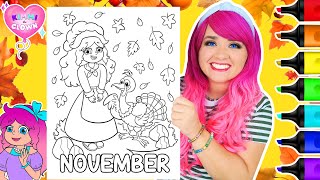 Coloring Kimmi The Clown Calendar Coloring Book  November Thanksgiving Coloring Page  Markers [upl. by Silbahc]