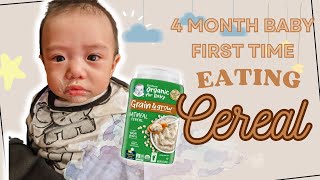 4 MONTH BABY FIRST TIME EATING OATMEAL CEREAL DOCTOR APPROVED  FIRST TIME DAD [upl. by Eemyaj]