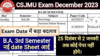 BA 3rd semester नई Exam Date Sheet 2024  CSJMU Exam Date Sheet 2024  kanpur university [upl. by Worsham545]