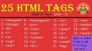 HTML 25 Tags with Example In One Video hindi Me  Notes In Hindi [upl. by Prior]