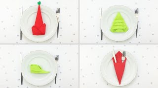 Doblar servilletas para Navidad – 4 ideas de servilletas de Navidad [upl. by Seto]