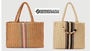 VAKKORAMA BRAND KNITTED BAG RECIPE HOW TO MAKE A COLORED wicker bag with paper thread [upl. by Prebo]