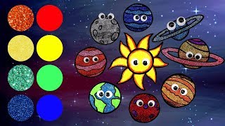 Learn Names of the Planets in the Solar System  Drawing and Coloring with Glitter amp Googly Eyes [upl. by Rafaelof]