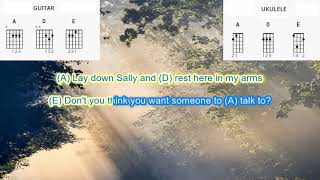 Lay Down Sally by Eric Clapton play along with scrolling guitar chords and lyrics [upl. by Jonina597]