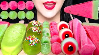 ASMR RED amp GREEN DESSERT ICE CREAM EYE BALLS GUMMY MUKBANG 빨간색 초록색 아이스크림 눈알젤리 먹방 EATING SOUNDS [upl. by Anehsuc]