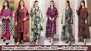 LEATEST BAROQUE LINEN UNSTICHED 3PC SUIT 2024  WINTER COLLECTION 2024  DRESSES DESIGNING SALE [upl. by Eeramit]