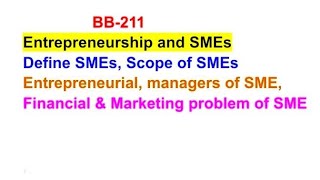 Define SMEs  Scope of SMEs  Managers of SME  Problems of SME BBA211 pu [upl. by Blancha]