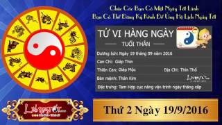 Xem Tử Vi Hàng Ngày  Tử Vi Thứ 2 Ngày 19 Tháng 9 Năm 2016 Của 12 Con giáp [upl. by Oicnaneb]