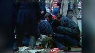 File footage A chaotic scene following the 1981 assassination attempt on President Ronald Reagan [upl. by Lakin]