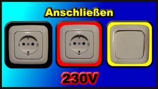 Elektroinstallation Teil 2 Anschließen zweier 230V Schuko  Steckdosen und eines Lichtschalters [upl. by Rednal]