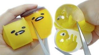 Cutting Open Gudetama amp Dino Egg Water Squeeze Toy No Music [upl. by Nivag]