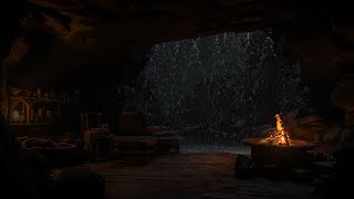 Deep Sleep in a Cozy Rainy Thunder Cave Bonfire Sounds and for Stress Relief Peaceful Deep Sleep😴 [upl. by Chung531]