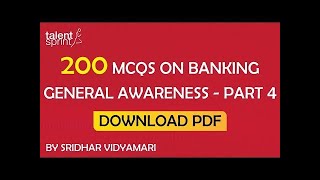 200 MCQs on Banking General Awareness  Part 4  SBI PO Clerk RBI Grade B  IBPS [upl. by Georgiana]