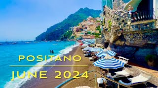 POSITANO JUNE WALKING TOUR THROUGH ELEGANT STREETS TOURISTS RESTAURANTS SHOPS [upl. by Eiruam368]