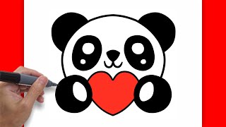 HOW TO DRAW CUTE PANDA WITH HEART EASY  DRAWING STEP BY STEP [upl. by Eicrad279]