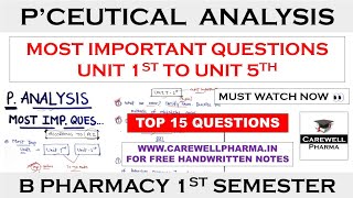 Pharmaceutical Analysis 1st Semester Important Questions  pharmaceutical analysis  Carewell Pharma [upl. by Nared]