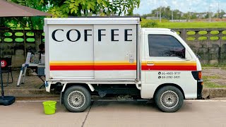 Cafe Vlog Mini Coffee Shop Van Truck Bar Barista Dream Mobile Kopi Kaffeewagen Relaxing Mood Anxiety [upl. by Ainirtak211]