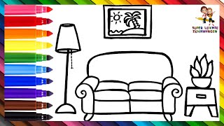 Wie Man Ein Wohnzimmer Zeichnet 🛋️🖼️ Ein Wohnzimmer Ausmalt 🪴🌈 Zeichnungen Für Kinder [upl. by Eedak]