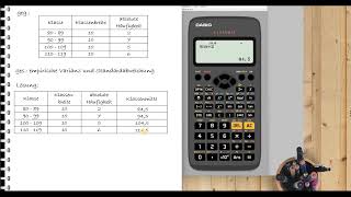 Beispiel Berechnung der empirischen Standardabweichung bei geg Klasseneinteilung CASIO fx87DE [upl. by Ahcsatan484]