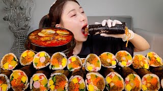 ASMR 순두부찌개 치즈김밥 돈까스김밥 참치김밥 매운김밥 소세지김밥 새우김밥 치돈김밥 맵돈김밥 김밥먹방 리얼먹방  Rice Roll Soft tofu stew MUKBANG [upl. by Westphal]