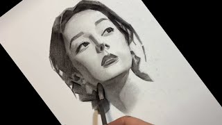 Drawing Girl  how to shade smoothly with charcoal pencil artwork [upl. by Sellihca]