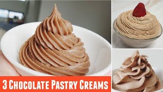 3 Chocolate Pastry Cream Recipes  Chocolate Diplomat Cream Custard Cream German Buttercream [upl. by Rossy]