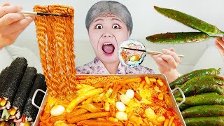 MUKBANG SPICY TTEOKBOKKI FIRE NOODLES Gimbap EATING Korean Food by HIU 하이유 [upl. by Eelreveb712]