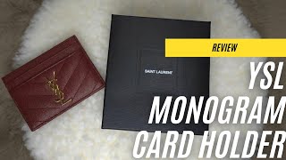 REVIEW YSL Monogram Card Case in Grain De Poudre Embossed Leather [upl. by Adnohrahs]