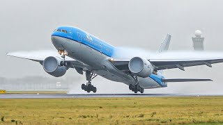 4K EPIC Plane spotting day at Schiphol Amsterdam  Heavy planes vortex and spray [upl. by Annoif]