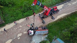 OMG Incredible 12Wheel HYUNDAI Truck Landslide Overturned Technical Raised​ By Huge Crane Truck [upl. by Ches]