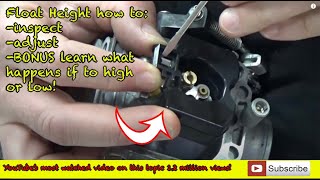 04 How to inspect and adjust float level on a carburetor BONUS RICH LEAN Fuel Settings explained [upl. by Girardo]