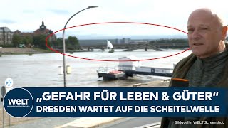 DRESDEN HOCHWASSER WARNSTUFE 1 Carolabrücke gesichert  Scheitelwelle mit höchster Gefahr erwartet [upl. by Suiravat]