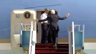 Obama urges Bill Clinton to hurry up boarding the plane [upl. by Aneekahs]