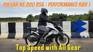 Pulsar NS 200 BS6  Performance Ride  Top Speed with All Gear [upl. by Zacherie]