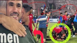 شاهد فرحة ورقص لاعبين المنتخب والمدرب سامر فضل والكابتن علي النونو بتأهل منتخبنا إلى كأس اسيا [upl. by Ahsiemak732]