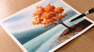 Watercolor Painting for Beginners  Autumn Lake Scenery  Step by Step Tutorial [upl. by Lemieux]