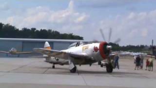 Republic P47D Startup and takeoff at DekalbPeachtree Airport Neighbor Day 652010 [upl. by Ylnevaeh]