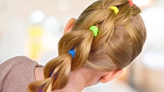 PULL THROUGH BRAID with BRIGHT ELASTICS  Back to School hairstyle Little girls hairstyles 29 [upl. by Antoinetta]